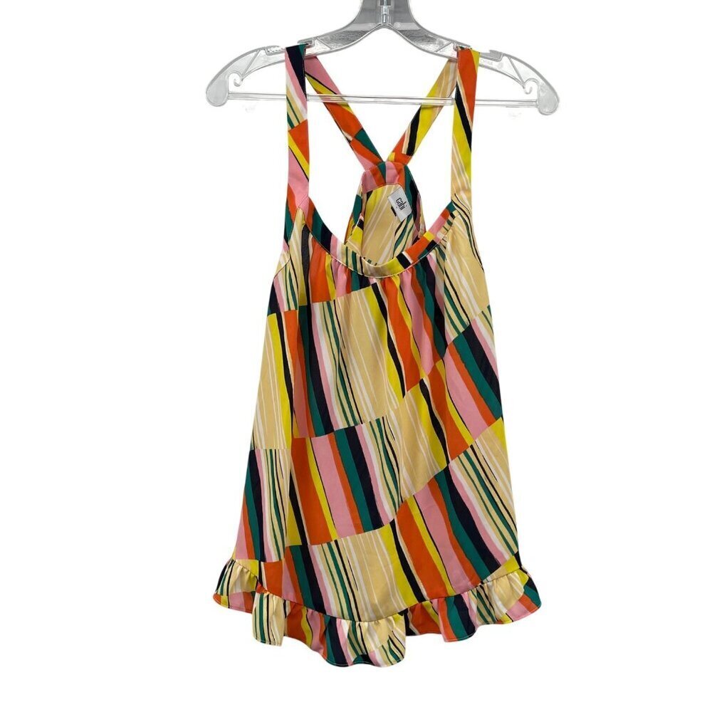 Cabi Womens Colorful Sleeveless Blouse Ruffle Hem Size Small Lightweight